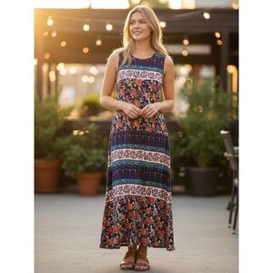 Vintage The Vermont Country Store Cotton Blue Floral Boho Midi Maxi Dress Large